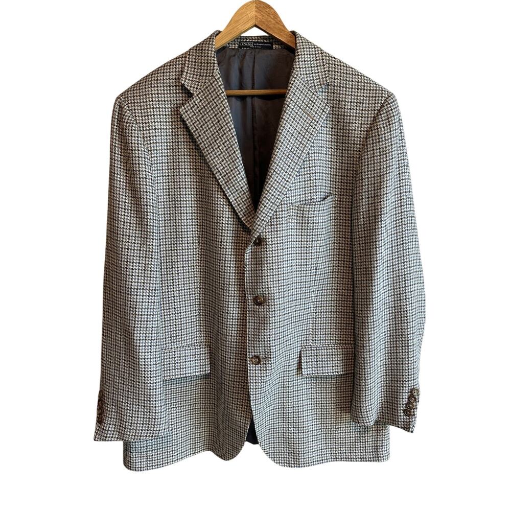 Polo Ralph Lauren Vintage Houndstooth Silk/Flax/Wool Sport Coat 44R